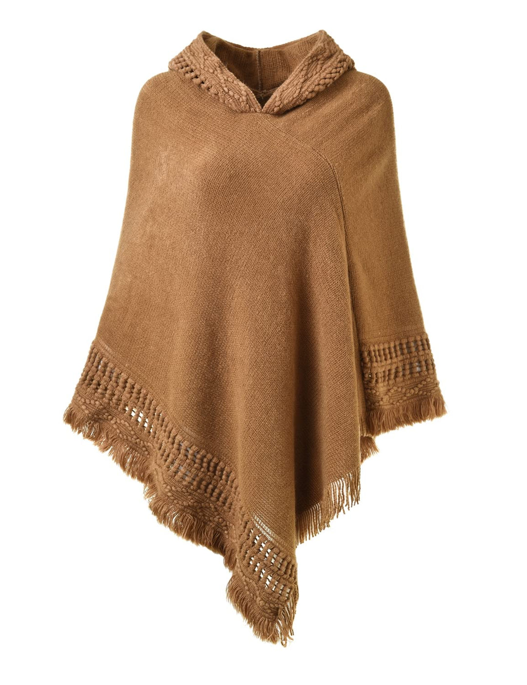 Ferand Damen Poncho mit Kapuze und gehäkeltem Cape mit Fransensaum für Herbst Winter Einheitsgrösse