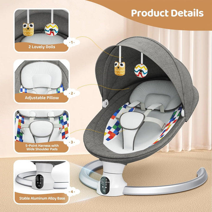 Brolteja Babywippe Elektrisch,babyschaukel elektrisch für Kinder bis 9 kg,Elektrische Babyschaukel m
