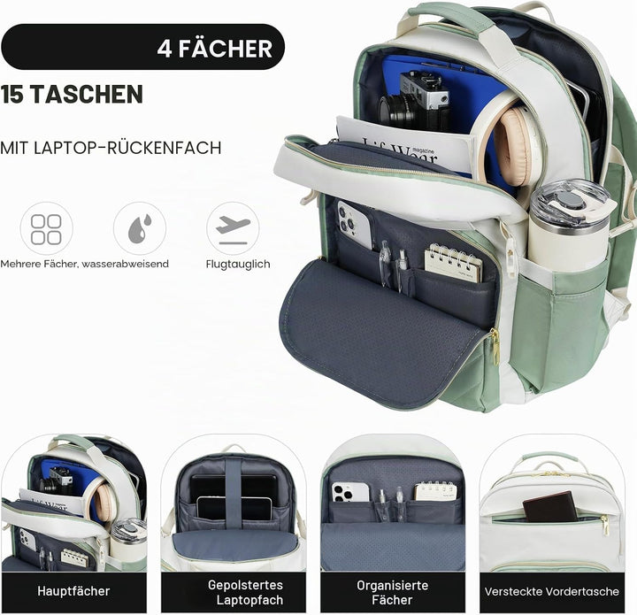 VANKEAN Laptop-Rucksack für Damen und Herren, 43,8 cm (17,3 Zoll), Arbeitstasche für Damen, Herren,
