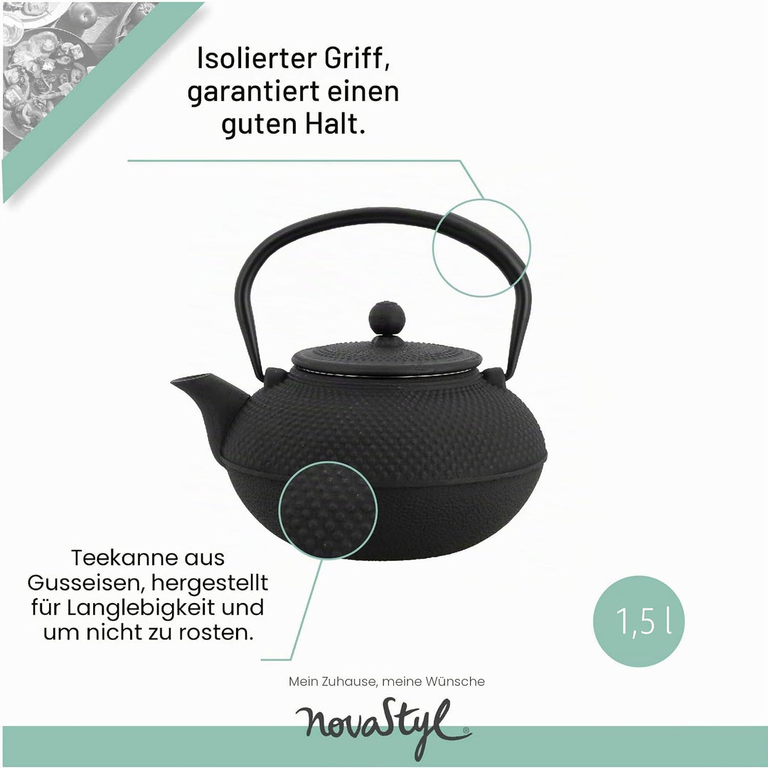 TheKitchenette 7321423 Teekanne, Gusseisen, 1,5 l, Schwarz 1L50, 1L50