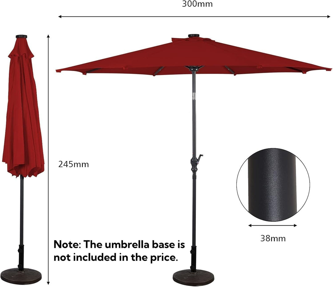 GIANTEX 3 M Sonnenschirme für den Aussenbereich, 8 Lamellen, 24 LEDs für Solarpaneele, neigbar, 2 in