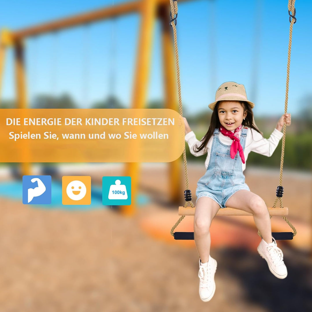 Trapeze Schaukel，Kinderschaukel mit Weicher Schwamm Griff，Multifunktions Einstellbar Kinderholz Trap