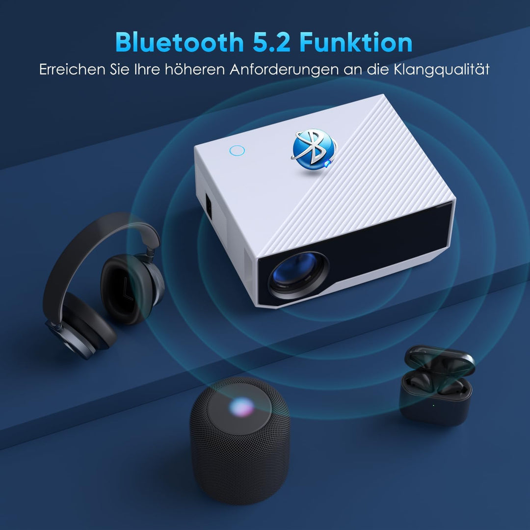 Beamer Full HD 1080P, WiFi&Bluetooth Tragbarer 15000 Lumens Mini Beamer Heimkino Projektor, 300" Max