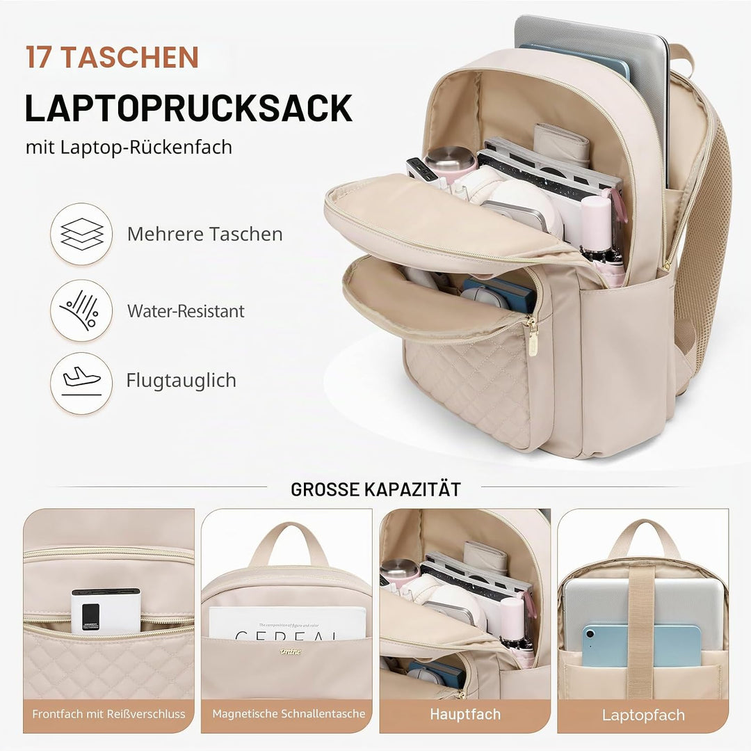 VNINE Rucksack Damen，16 Zoll Laptop Schulrucksack Mädchen, Wasserdicht Tagesrucksäcke Reiserucksack