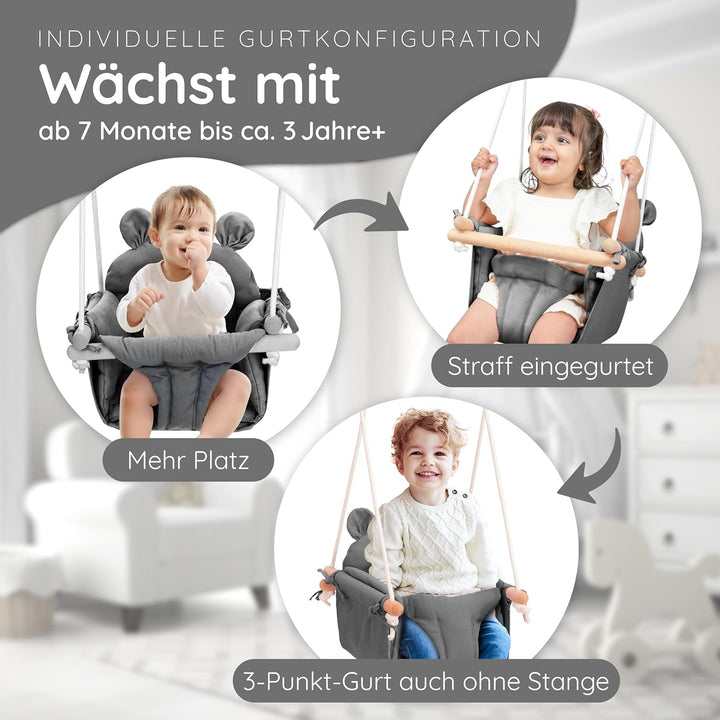 AMAZINGs Baby und Kinderschaukel | Mitwachsende Babyschaukel. Komplettset mit Aufhängung für Indoor