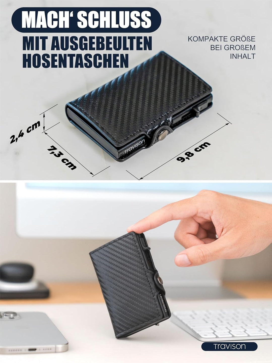 Travison® SMART Wallet mit Münzfach und Geldscheinfach - Kartenetui mit Münzfach und Schnellzugriff