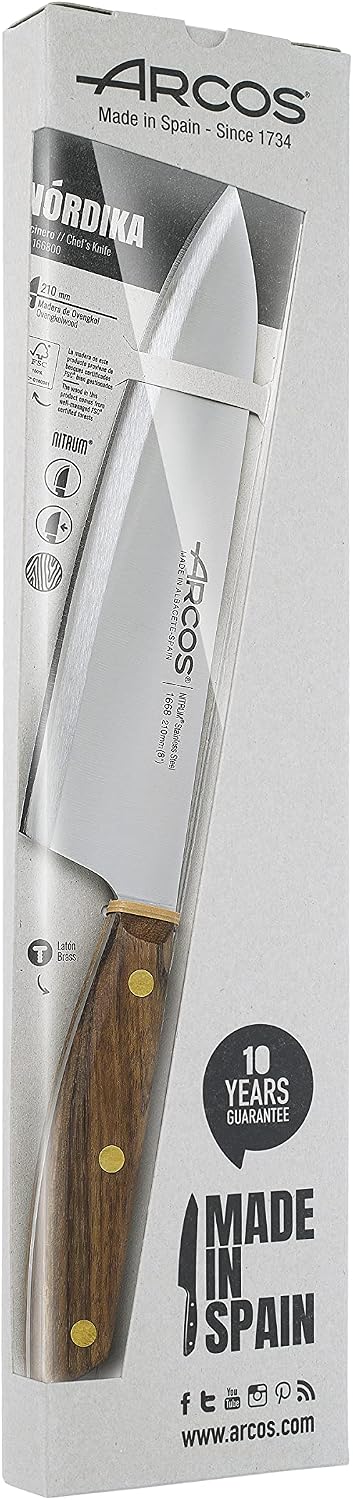 Arcos Serie Nordika - Kochmesser - Edelstahl NITRUM - Klinge 210 mm - Ovengkol Holzgriff 100% natürl
