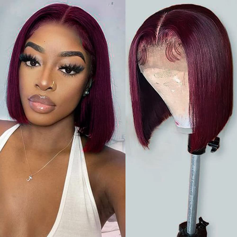 DÉBUT Glatte Bob Perücke, Echthaar, T-Teil, Spitzenfront, Bob-Perücke, vorgezupft, mit Babyhaar, 150