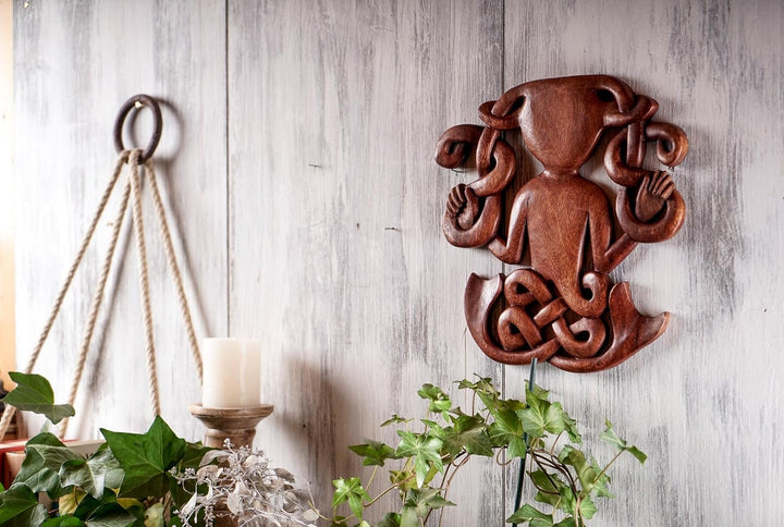 Windalf Celtic Irish Holzbild CERNON 31 cm Cernunnos Wand Deko Wandrelief Nordisch Skandinavisches H