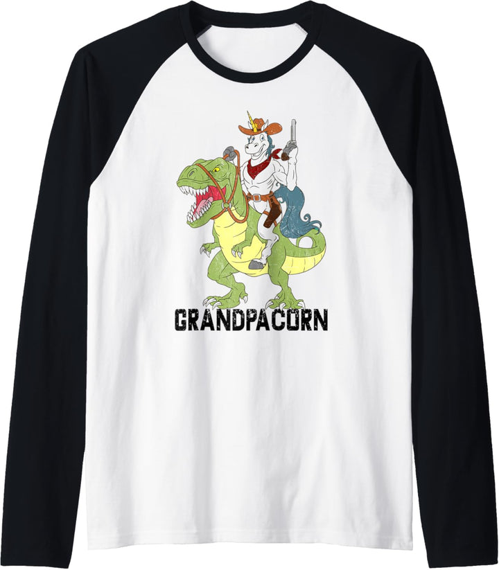 Grandpa Unicorn Cowboy Riding Dinosaur T-Rex Grandpa Sheriff Raglan
