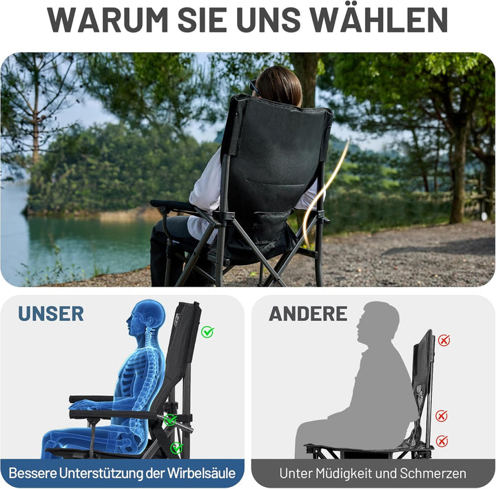 TIMBER RIDGE Faltbarer Campingstuhl 150 kg hohe Rückenlehne Tragbarer Klappstuhl mit Getränkehalter