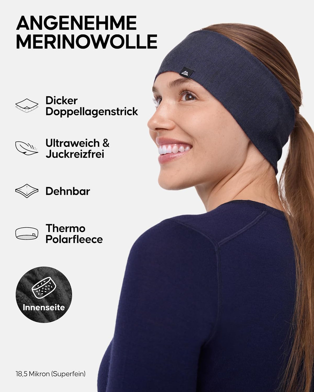 DANISH ENDURANCE Merino Fleece Stirnband, Thermo Headband, Winter Ohrenwärmer, Unisex, für Damen & H