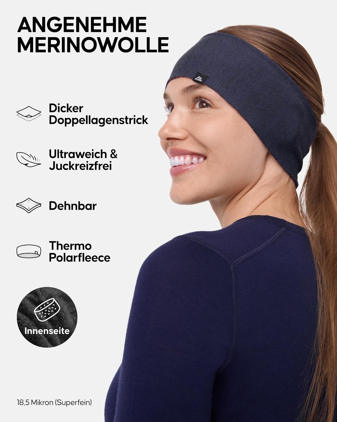 DANISH ENDURANCE Merino Fleece Stirnband, Thermo Headband, Winter Ohrenwärmer, Unisex, für Damen &amp; H