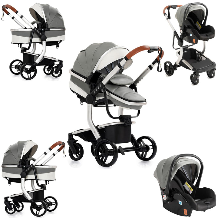 Sianldcone PU-Leder Kinderwagen 3 in 1, Hochwertige Stoffe Kinderwagen Set, Zwei-Wege-Schiebefunktio