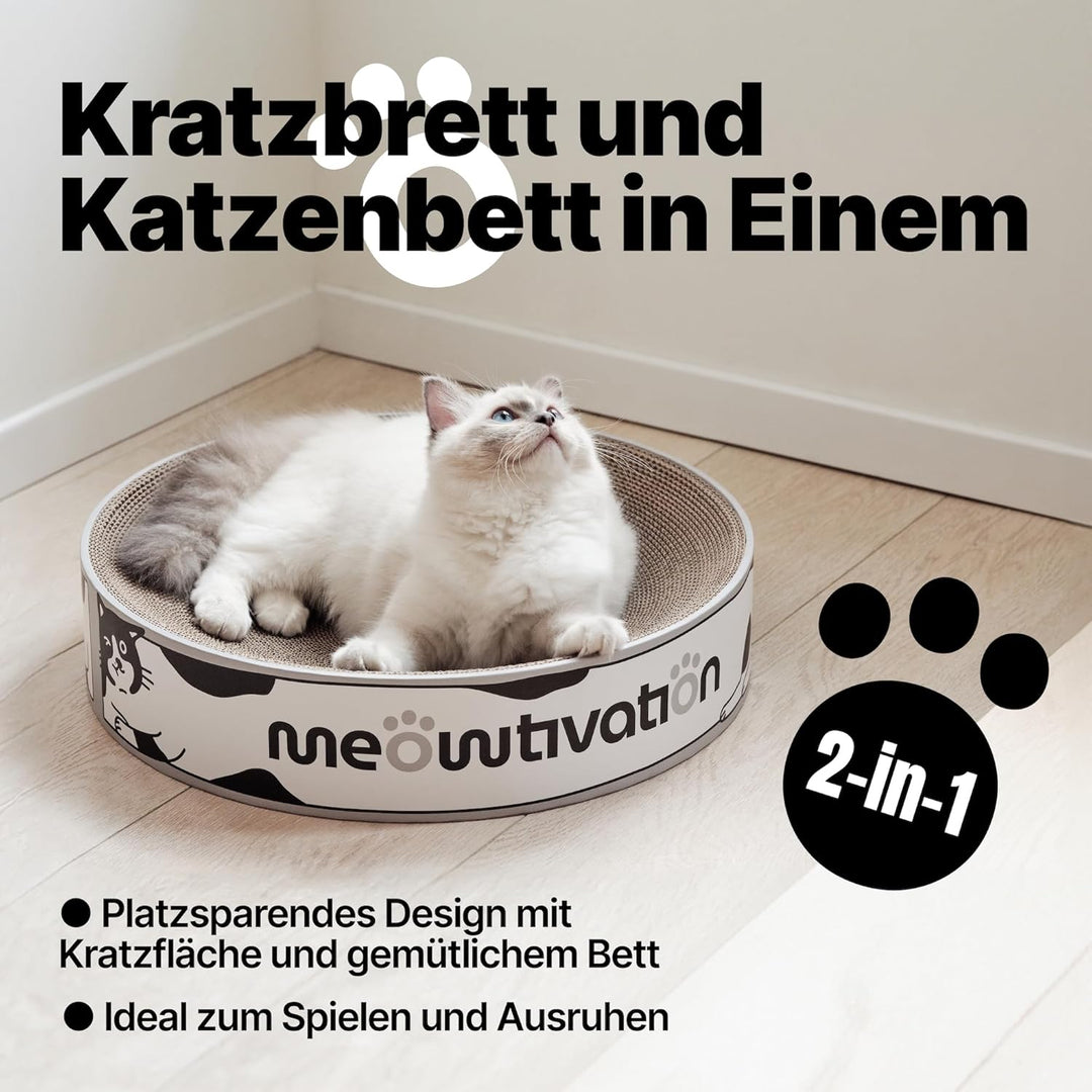 Kratzbett für Katzen - 46 cm grosses Kratzbrett XL aus 100% recycelter Wellpappe, rundes Katzenbett
