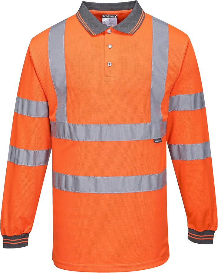 Portwest Langarm Warnschutz Polo Shirt, Grösse: XXXL, Farbe: Orange, S277ORRXXXL 3XL Orange, 3XL Ora