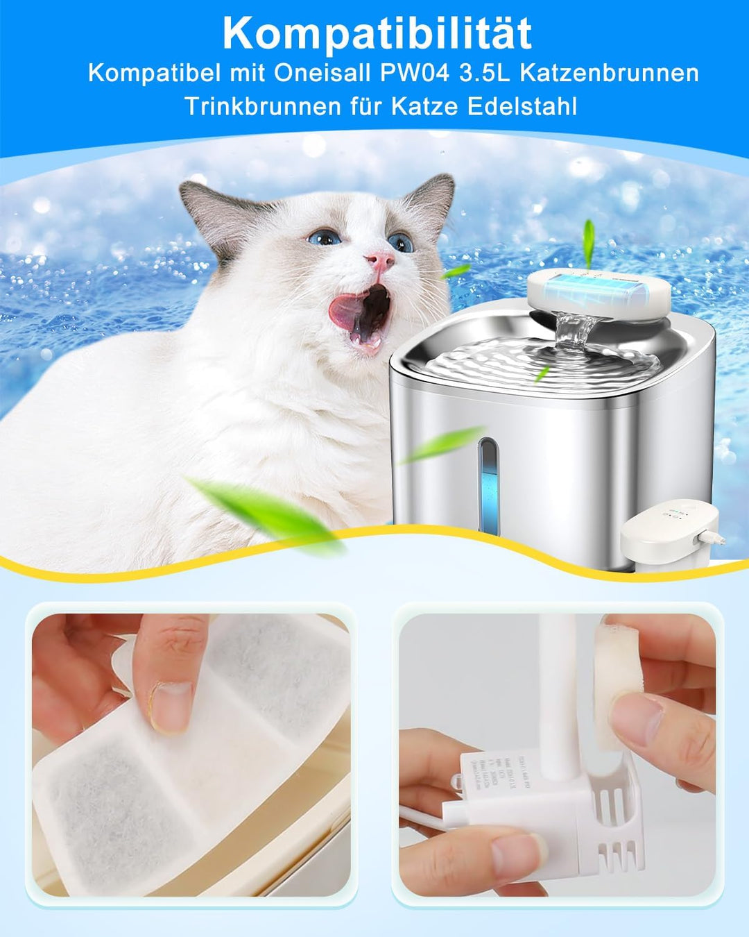 Haliya 24 Pack Filters für Oneisall Trinkbrunnen für Katze, PW04 3.5L Katzenbrunnen Kabellos, Mehrsc