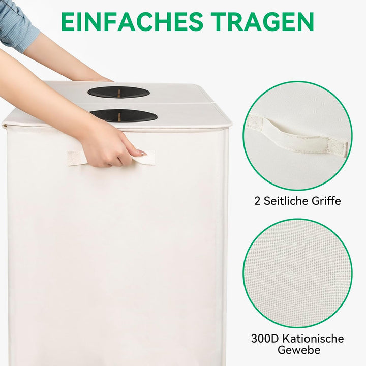 WOWLIVE Pfandflaschen Sammelbehälter 160L wit 2 fächer & 2 Tragetasche,Flaschensammler mit Loch Küch