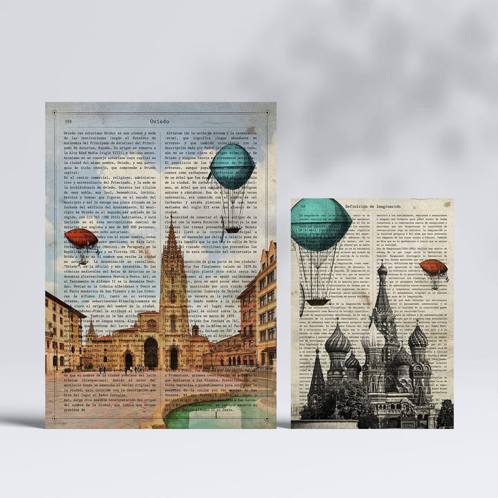 Nacnic Set von 6 Poster von Vintage Cities. Sammlung von Platten mit ästhetischer Collage für Innend
