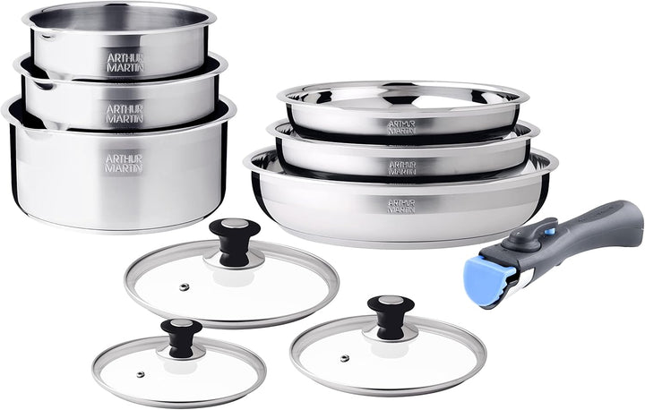Arthur Martin 5540 Kochtopf-Set, Pfannen und Töpfe, Edelstahl, 10-teilig, Gross Large (15-piece set)