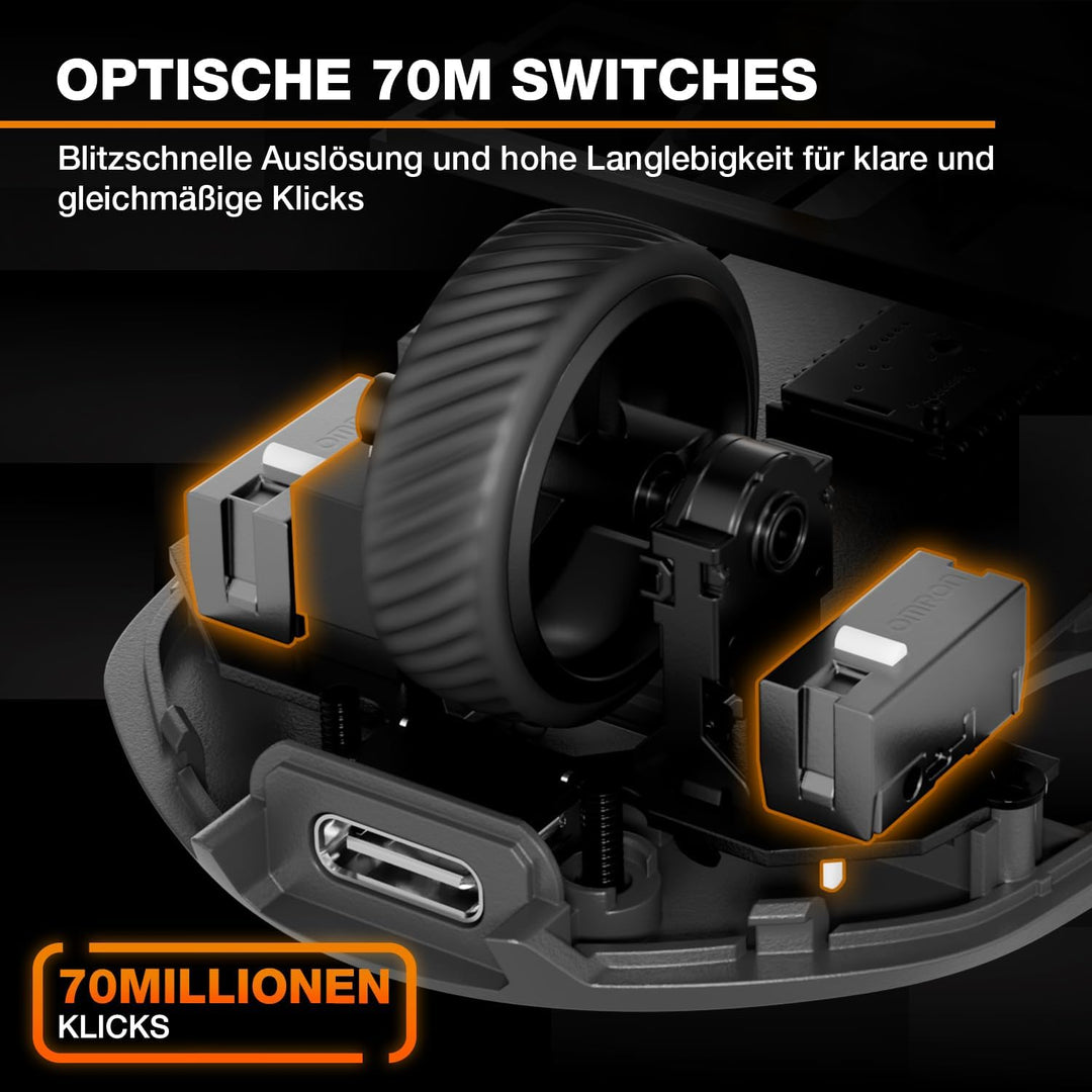be quiet! Dark Perk Ergo PC Gaming Maus, 55 g leicht, extrem Lange Akkulaufzeit, 8.000 Hz Abtastrate