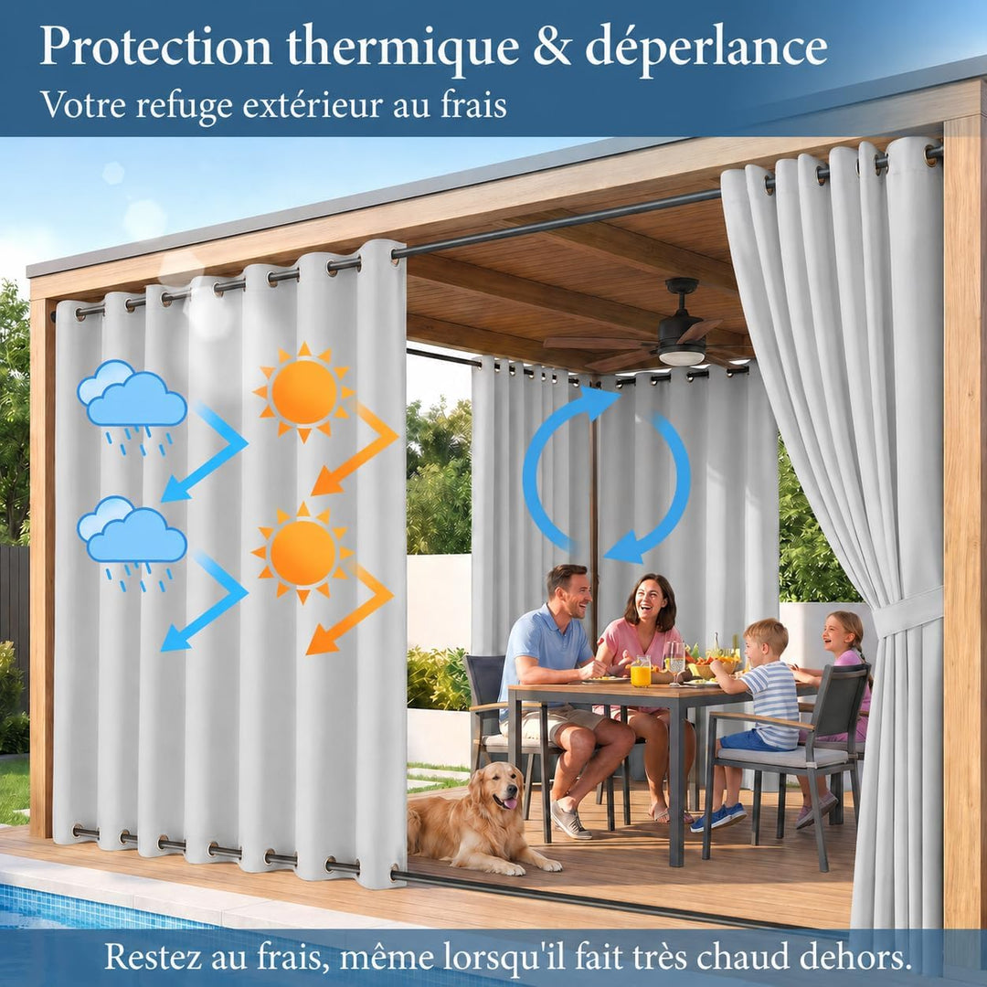 Rosnek Outdoor Vorhang Wetterfest mit Obere Ösen,2 Stück Gewichtet Outdoorvorhänge 213x254cm Outdoor