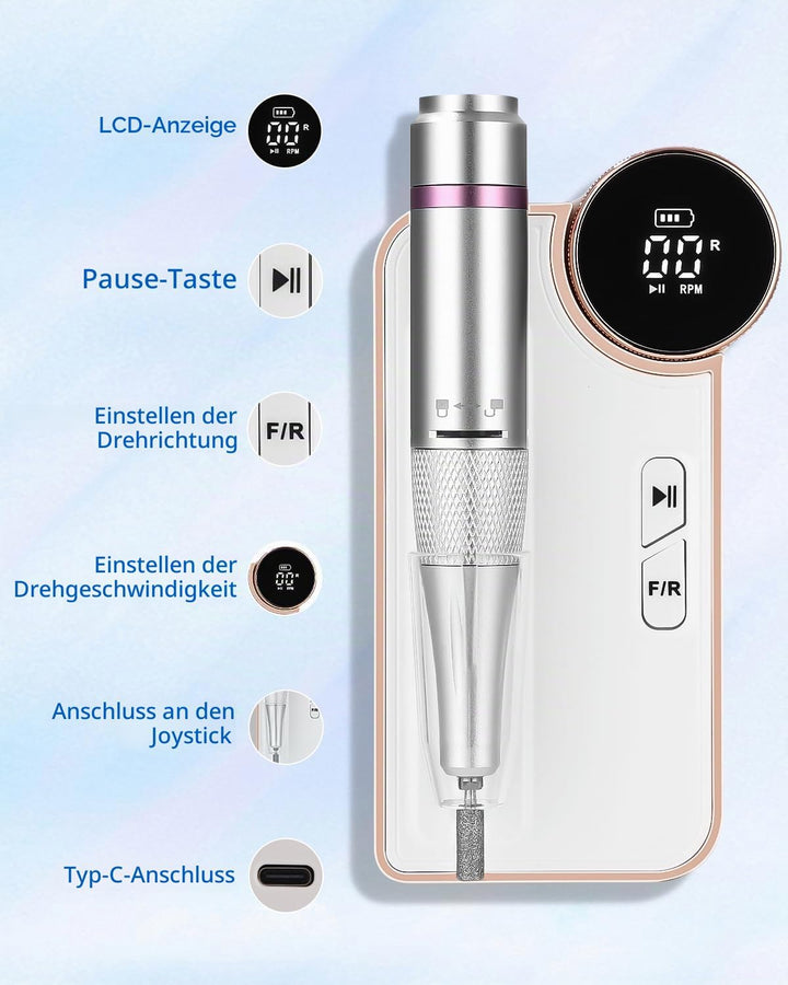Elektrische Nagelfeile,Maniküre set Elektrisch,USB Aufladbare Nail Drill 35000 U min Fräser,mit LCD-