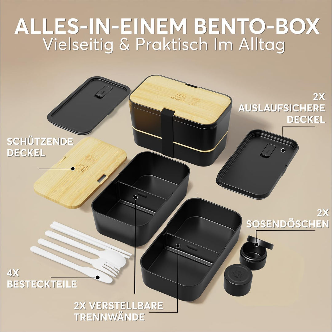 Umami All-in-1 1,2L Bento Lunchbox Erwachsene mit Besteck, 2 Saucenbehältern als Brotdosen Salat, Sn
