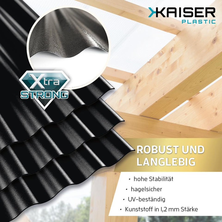 KAISER plastic® Wellplatte | Xtra Strong (PC) | C-Struktur und schwarz | 0,8mm Stärke | Sinus 76/18