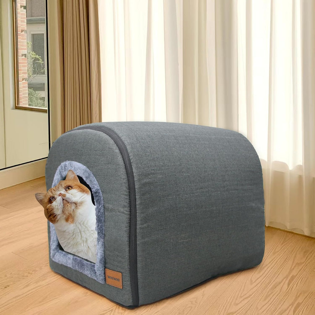 Katzenhöhle für Drinnen Katzen Höhlenbett mit Plüsch Katzenkissen Schlafhaus Haustierhaus Faltbares
