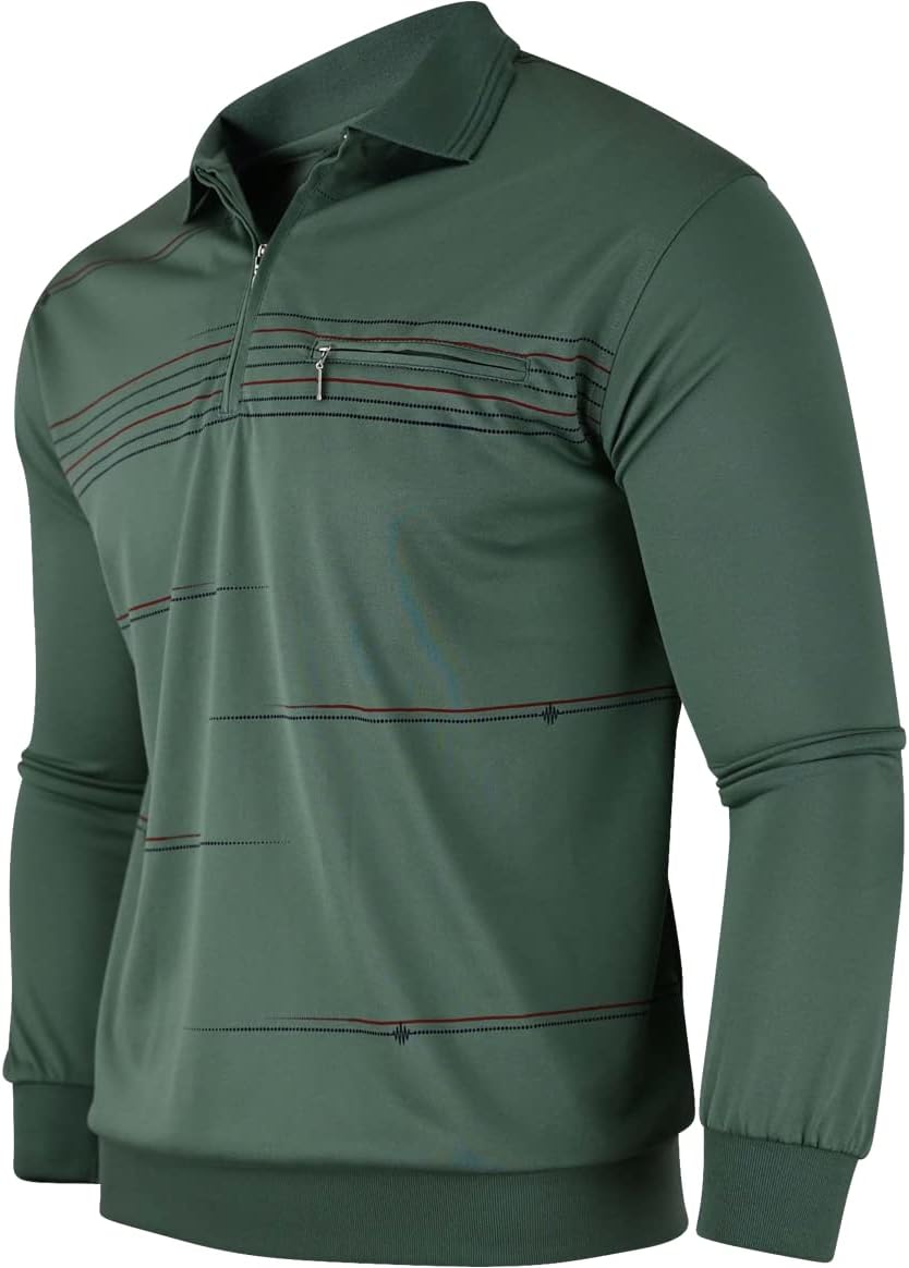 Soltice Herren Langarm Poloshirt mit Brusttasche, Polohemd mit kariert, Gestreiftem Kragen, Blousons