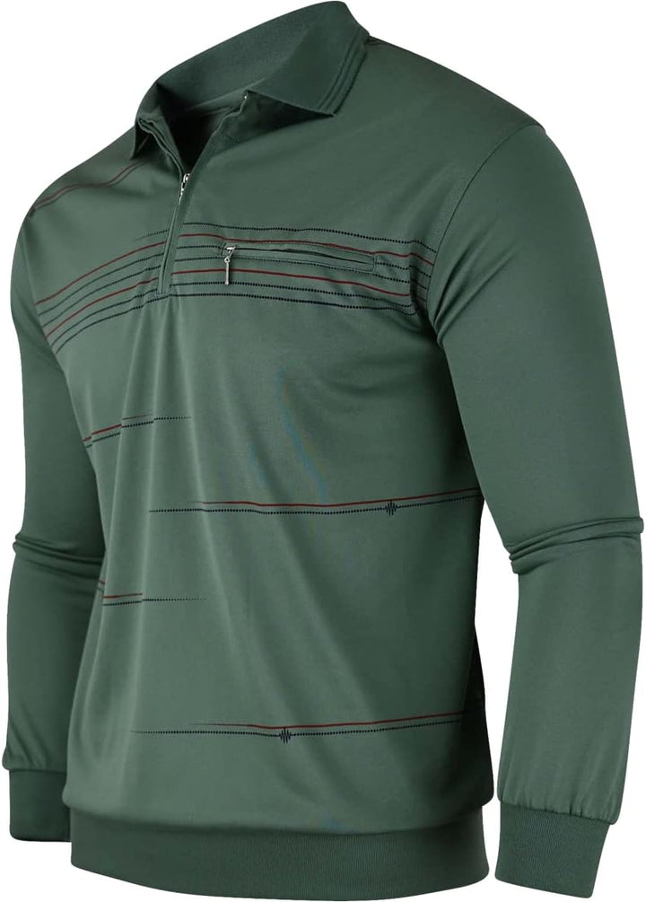 Soltice Herren Langarm Poloshirt mit Brusttasche, Polohemd mit kariert, Gestreiftem Kragen, Blousons
