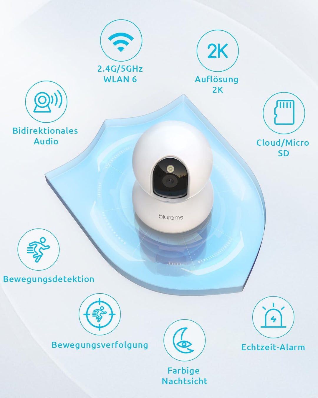 blurams 2K WLAN Kamera überwachung innen 360° Drehung Baby Monitor &amp; Haustierüberwachung, Vollfarb-N