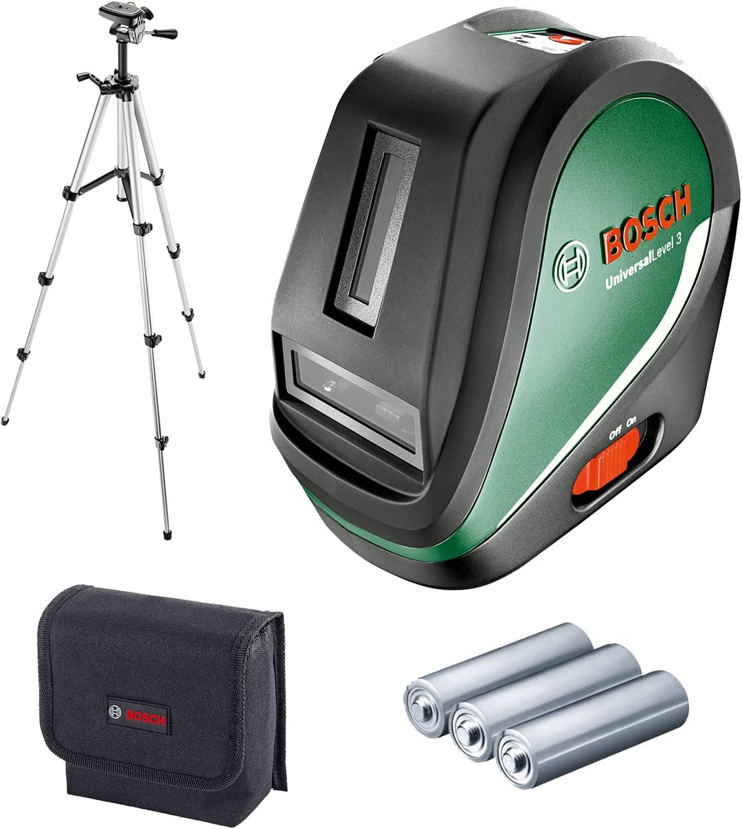 Bosch Kreuzlinienlaser UniversalLevel 3 mit Stativ (3 Laserlinien inkl. vertikaler Linie im 90°-Wink