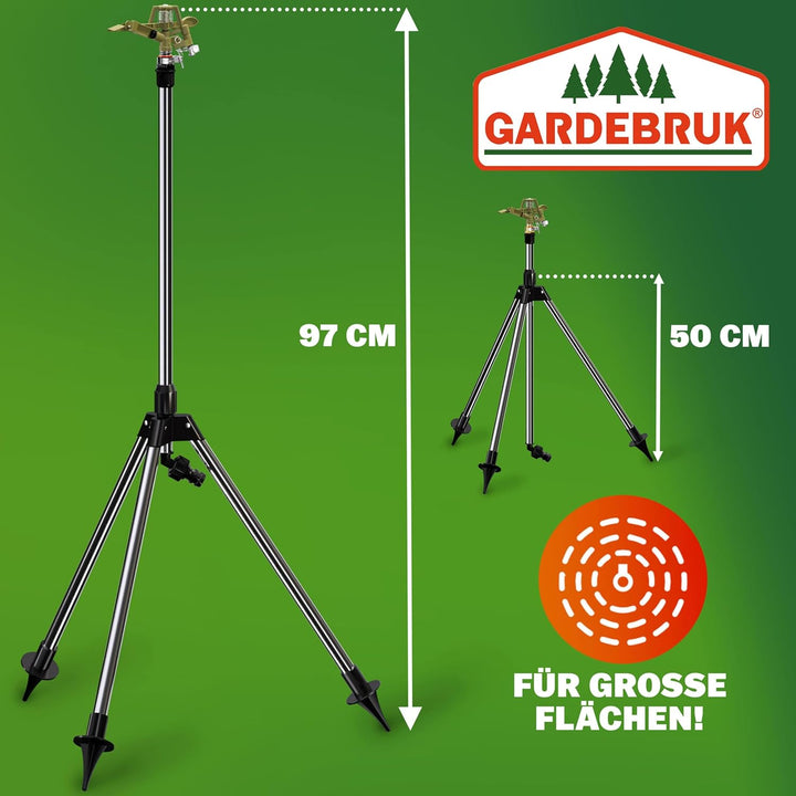 GARDEBRUK® Sprinkler mit Teleskopstativ Erdspiess Sprengweite bis 24m Garten Impulsregner Rasenspren