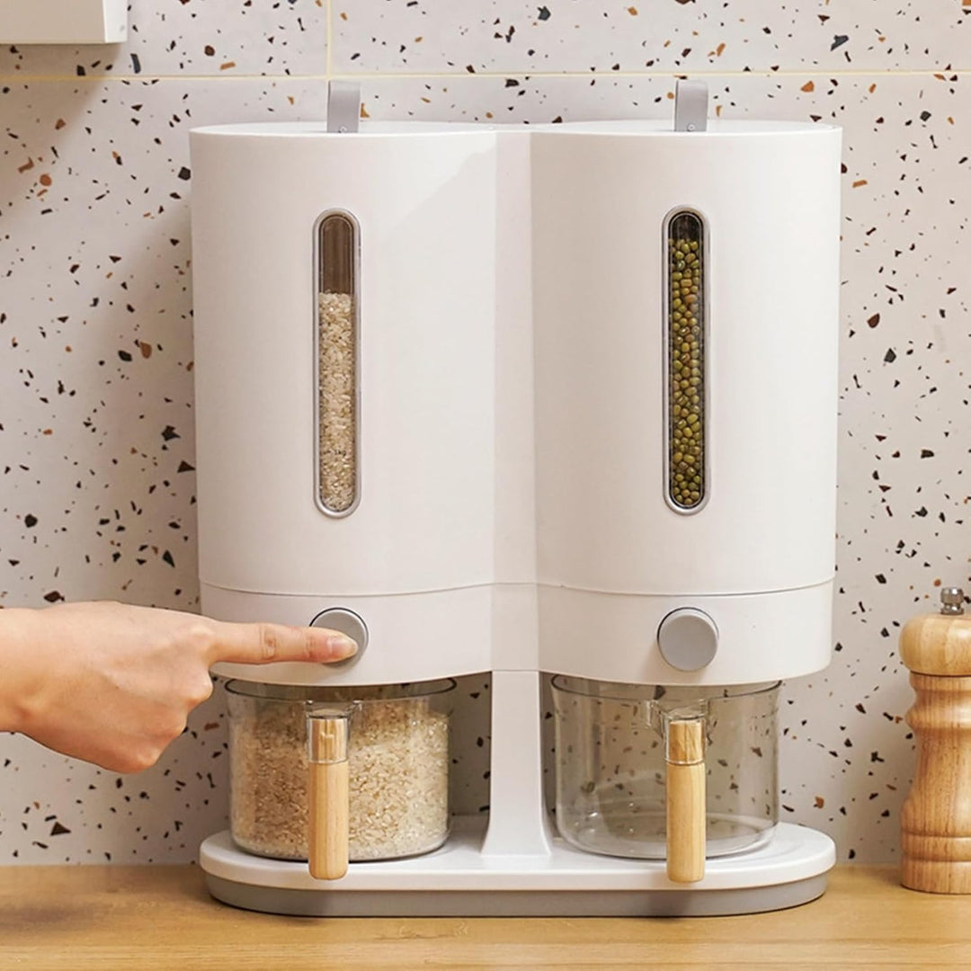 Reisspender - Haushalt Lebensmittel Container Für Trockenvorräte | Doppelkammer Küchen Cereal Spende