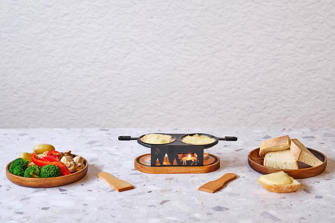 Cosy & Trendy Raclette-Gerät oval aus Edelstahl + 2 Spatel, für 2 Personen, Schwarz Mittel Schwarz,