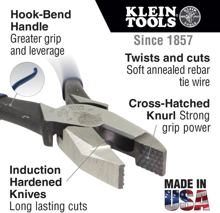 Ironworker Tool Heavy Duty Cutting Pliers, 9-Inch Plier for Rebar Work is Spring Loaded Klein Tools