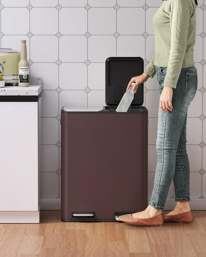 LIFERUN Mülleimer 2 Fächer, 2 x 30 Liter Treteimer mit Geruchsfilter, Deckel Geräuschlos, Inneneimer
