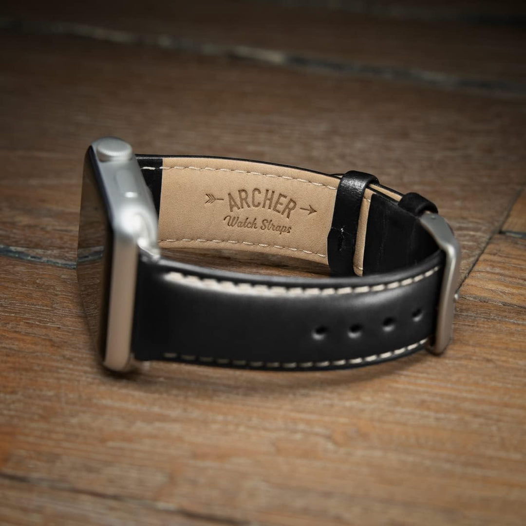 Archer Watch Straps - Uhrenarmbänder aus Hochwertigem Genarbtem Leder für Apple Watch Black/Naturwei