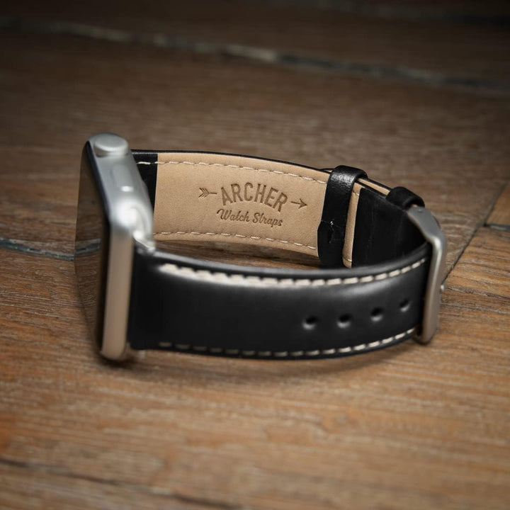 Archer Watch Straps - Uhrenarmbänder aus Hochwertigem Genarbtem Leder für Apple Watch Black/Naturwei