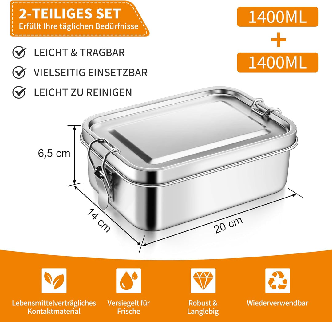 Joyfair Brotdose mit Fächern, 2 Stück Edelstahl Bento Box mit Abnehmbar Fächern für Erwachsene & Kin