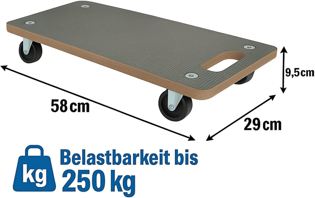 Transportroller 29x58 cm Möbelroller | Tragkraft 250 kg Rollbrett | Robuste Transporthilfe mit leich