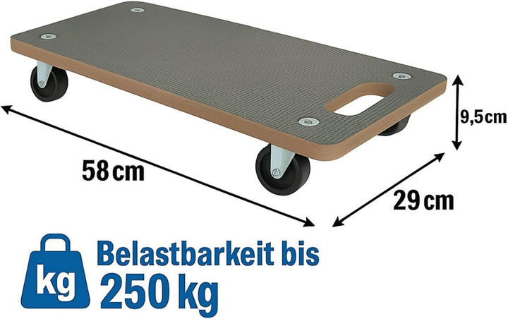 Transportroller 29x58 cm Möbelroller | Tragkraft 250 kg Rollbrett | Robuste Transporthilfe mit leich