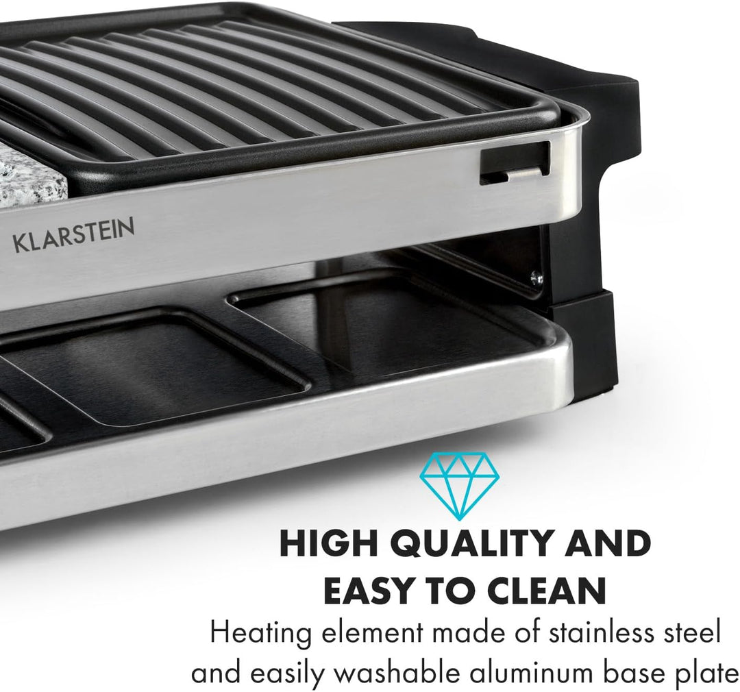 Klarstein Sirloin Raclette-Grill, 1500 Watt, 2-in-1: Aluminium-Grillplatte &amp; Natursteinplatte, Edels
