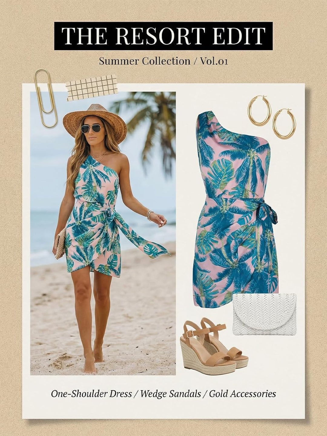 CUPSHE Damen Sommerkleid One Shoulder Tropical Print Schulterfreies Strandkleid Asymmetrische Freize