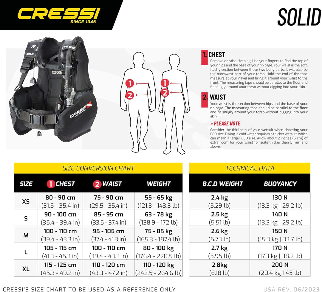 Cressi Solid Dive Center Edition Tauchjackets Gute Tarierung XL Schwarz, XL Schwarz