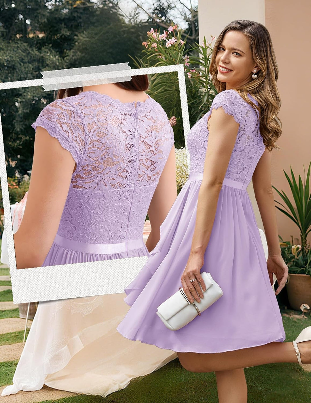 Wedtrend Cocktailkleid Damen Knielang Abendkleid Elegant für Hochzeit Elegant A Linie Rüschenkleid L