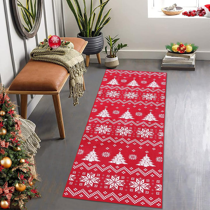 CAROMIO Weihnachts Schneeflocken Innenläufer, Maschinenwaschbarer Teppich Rutschfester Bodenteppich