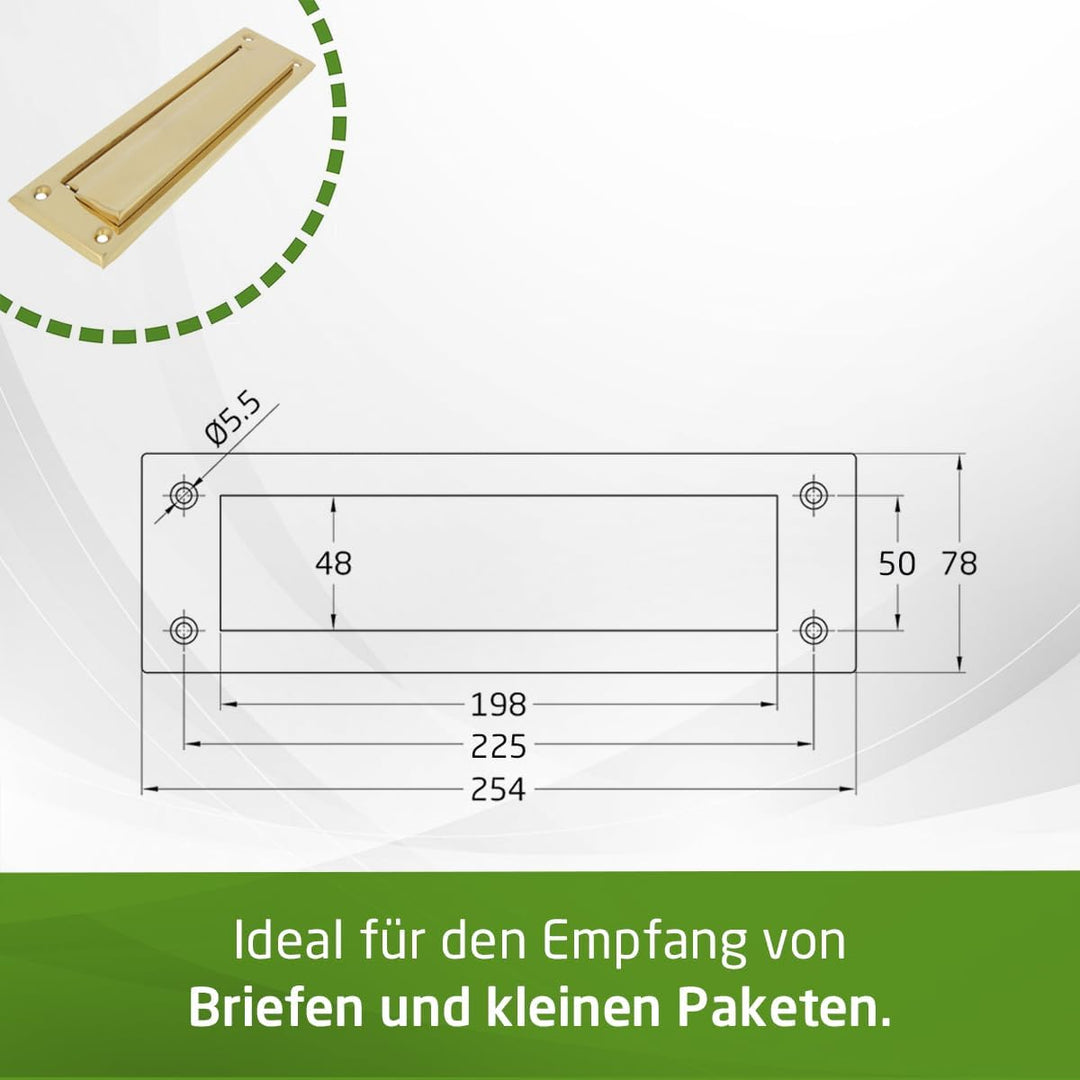 Amig - Briefkastenschlitz Golden Mod. 1 - Klappe für Wände oder Türen - Briefsammler mit Messingdeck